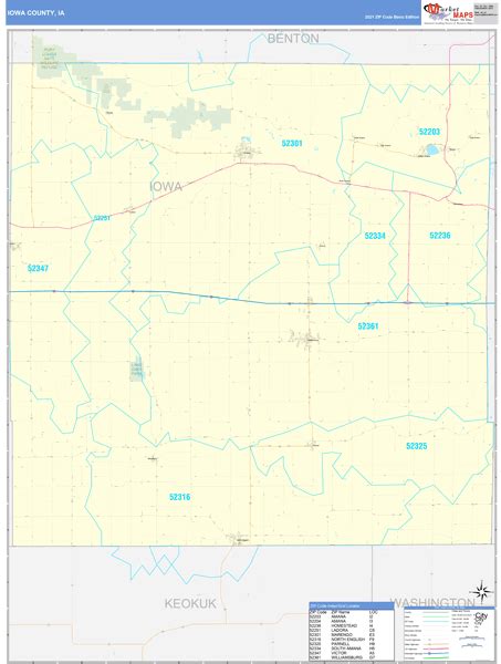 Iowa County Ia Zip Code Wall Map Basic Style By Marketmaps