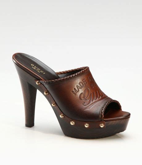 Gucci Craft Studded Mid Heel Clogs In Brown Lyst