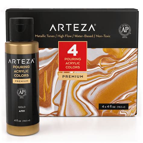 Arteza Acrylic Pouring Paint Kit 120 Ml Bottle Set Metallic Colors 4 Pack Artz 2852