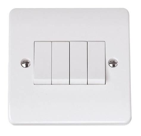White Four Gang Light Switch On A Single Plate