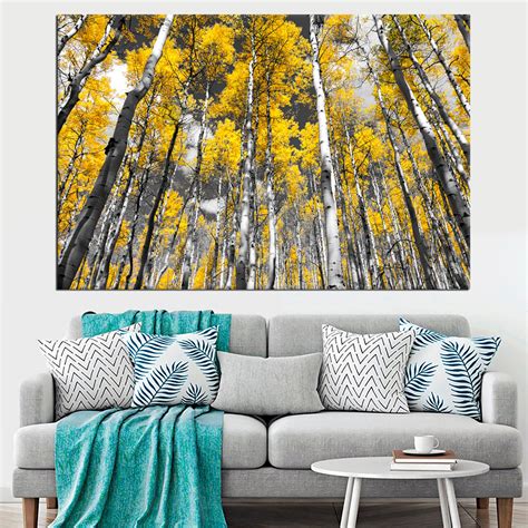 Large Golden Yellow Forest Canvas Print Aspen Trees Wall Art Etsy