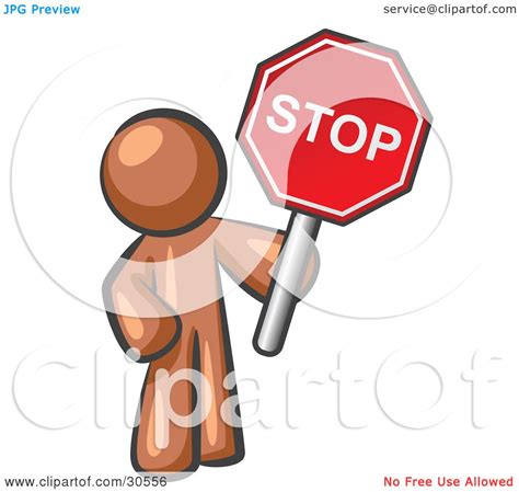 Clipart Illustration Of A Brown Man Holding A Red Stop Sign By Leo