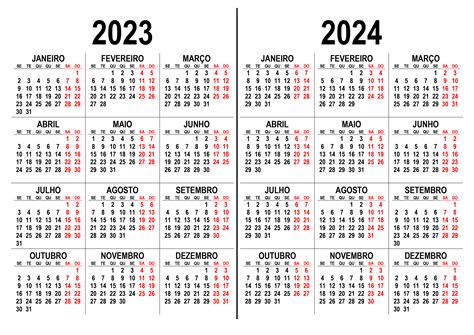 Calendário Para 2023 E 2024 Calendarios365su