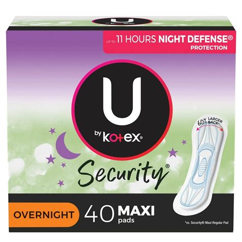 U By Kotex Security Maxi Feminine Pads Overnight Absorbency Unscented