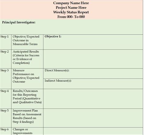 Excel Project Status Report Template