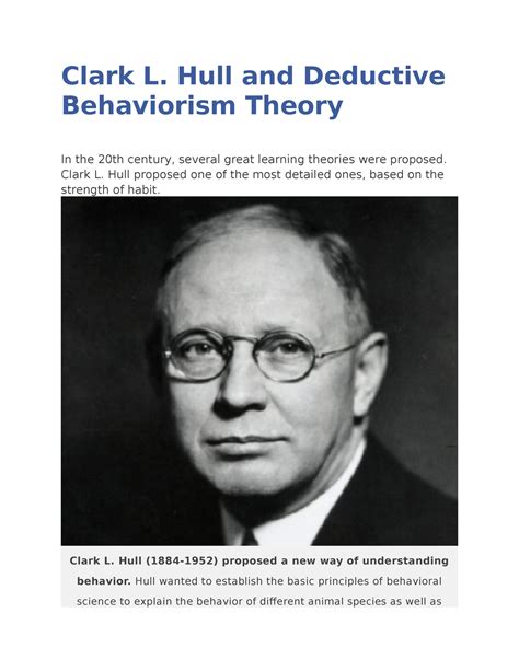 clark l hull s deductive behaviorism 2 clark l hull and deductive behaviorism theory in the