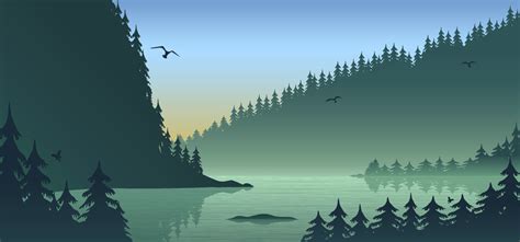 Silhouette Forest Landscape Flat Design With Gradient Vector