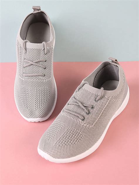 Slip On Lace Up Sneaker With Knit Design Grey Sneakers Dress Shoes