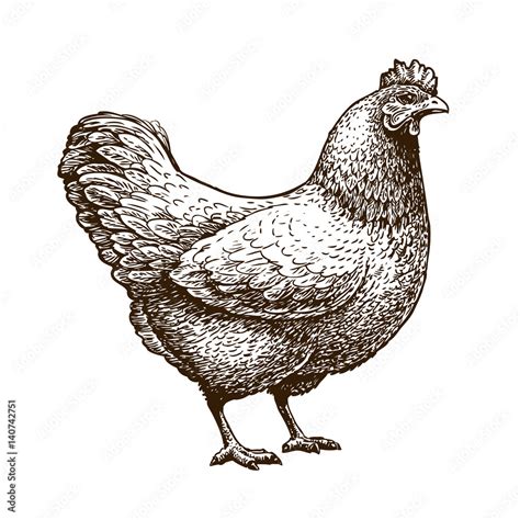 Vetor De Hand Drawn Chicken Hen Poultry Broiler Farm Animal