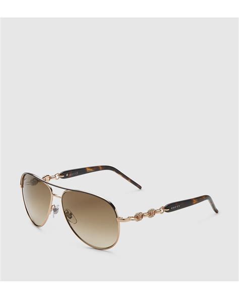 gucci acetate aviator sunglasses with marina chain in black lyst