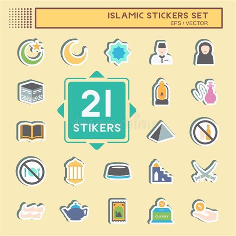 Sticker Set Of Islamic Religious Symbols And Cartoon Characters Stock