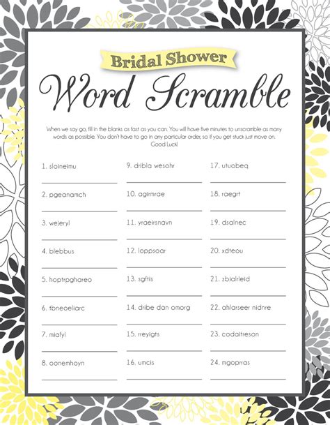 Free Printable Bridal Shower Games Wedding Freebies Word Scramble