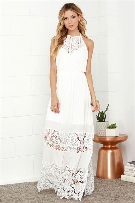 Ivory Dress Maxi Dress Lace Dress Halter Dress White Dress