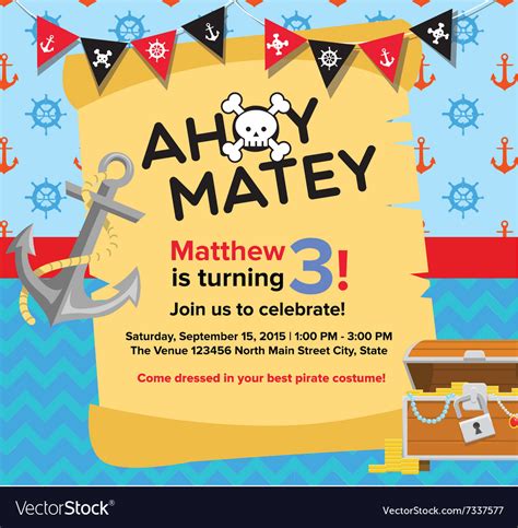 Ahoy Matey Pirate Birthday Invitation Card Vector Image