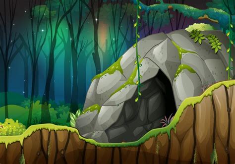 Stone Cave In The Dark Forest 418433 Vector Art At Vecteezy