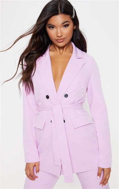 Lilac Belted Long Line Blazer Prettylittlething Ie