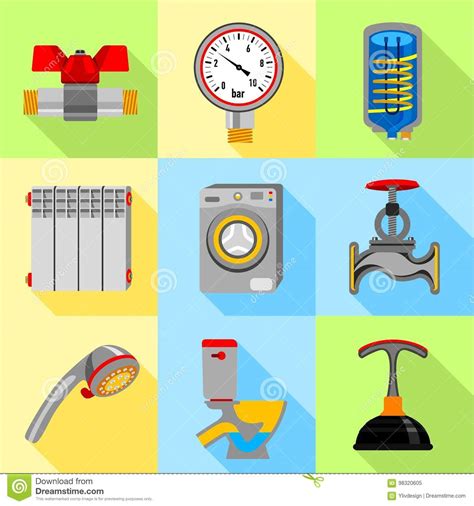 Plumbing Service Icons Set Flat Style Stock Vector Illustration Of