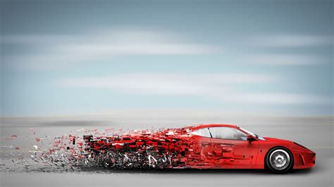 Red Car Digital Art Sports Car Red Cars Clouds Hd Wallpaper