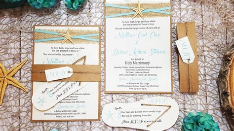 The invitation is made with rustic hessian burlap and starfish! Beach Theme Wedding Invitations | Destination Wedding Details