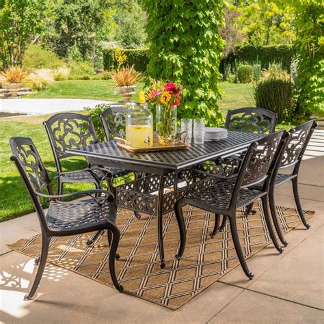 Noble House Abigal Shiny Copper 7 Piece Aluminum Outdoor Dining Set