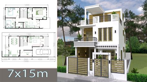 Sketchup Home Design Plan 7x15m With 3 Bedrooms Samphoascom