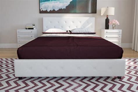 Dhp Dakota Upholstered Platform Bed Queen Size Frame White Awzhome