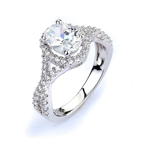 Oval CZ Halo Engagement Ring - Twisted Split Shank Wedding ...