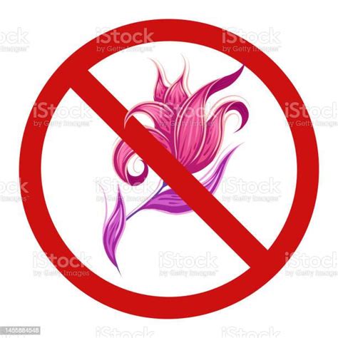 Vector Forbidden Sign With Fabulous Curled Pink Flowers Prohibited