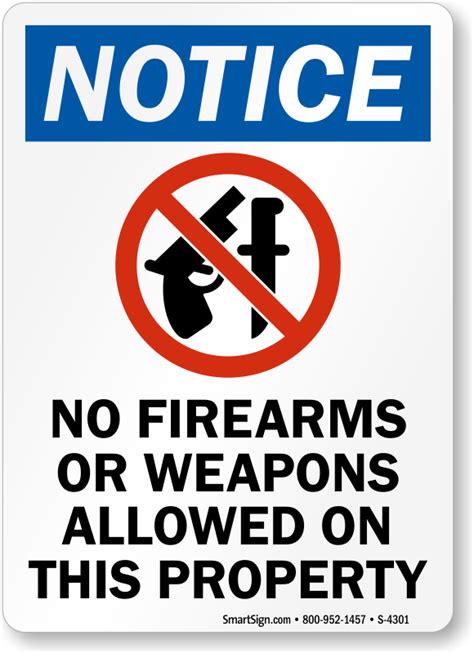 Notice No Firearms Or Weapons Allowed On This Property