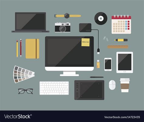 Graphic Designer Items And Toolsflat Design Style Vector Image