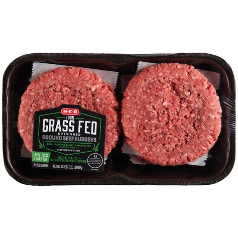 H E B Grass Fed And Finished Ground Beef Burger Patties 85 Lean Shop