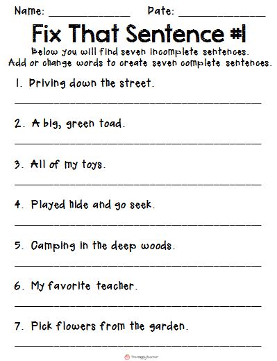Second Grade Incomplete Sentences Worksheet