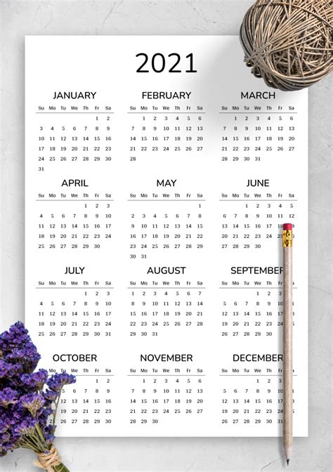 Free 2021 Yearly Calender Template 2021 Free Printable Yearly
