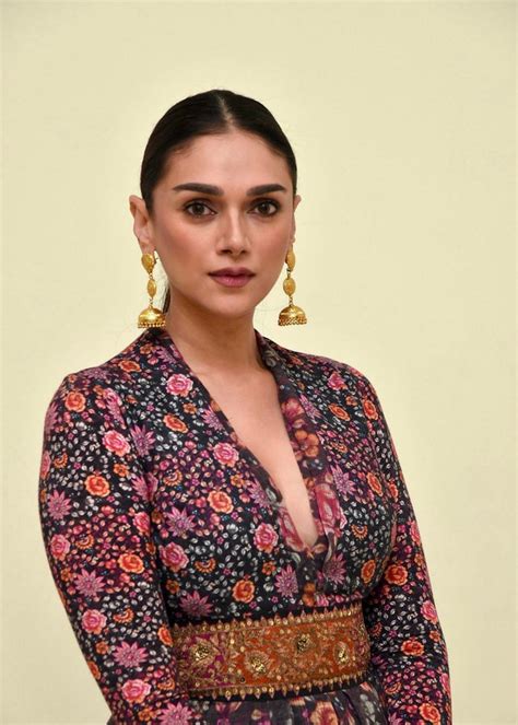 aditi rao hydari hot cleavage show at hey sinamika pre release event just for movie freaks