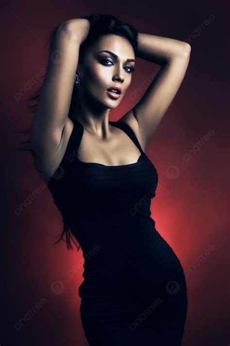 Hot Brunette Woman In Red Light Photo Background And Picture For Free