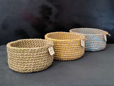 Set Of 3 Crochet Jute And Cotton Bowls Handmade From 3 Ply Etsy Uk
