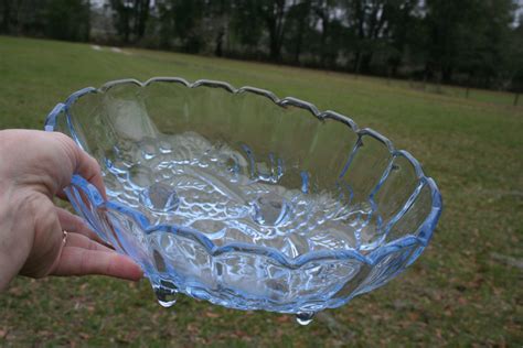 Compote Dish Clear Blue Glass Vintage True Light Blue Footed Etsy