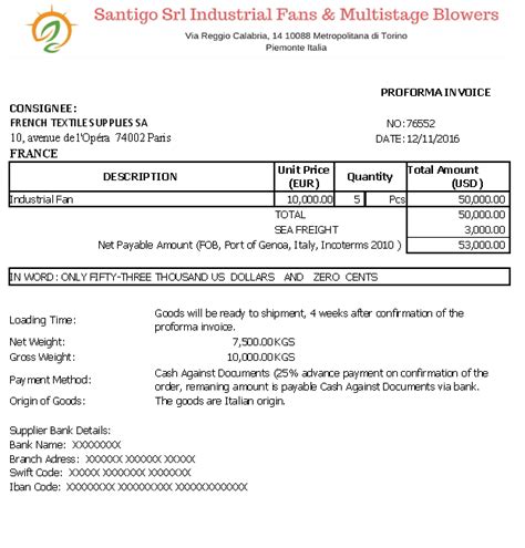 Export Proforma Invoice Templates In Excel Ex Works Fob Cif