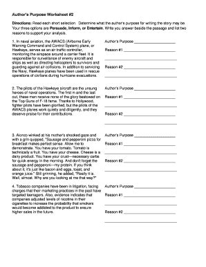 Fillable Online Author s Purpose Worksheet #2 Fax Email ...