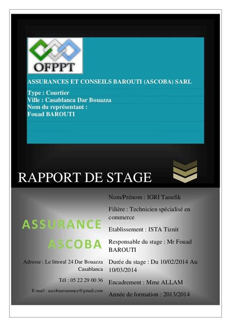 Rapport De Stage Agence Dassurance Saham