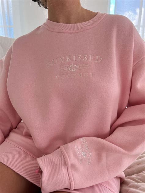 pink embroider sunkissedcoconut sweatshirt in 2023 pink hoodie outfit