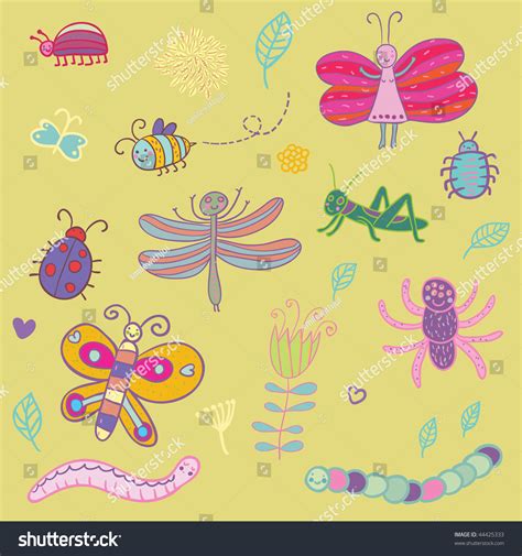 Funny Cartoon Insects Vector Set Stock Vector Royalty Free 44425333