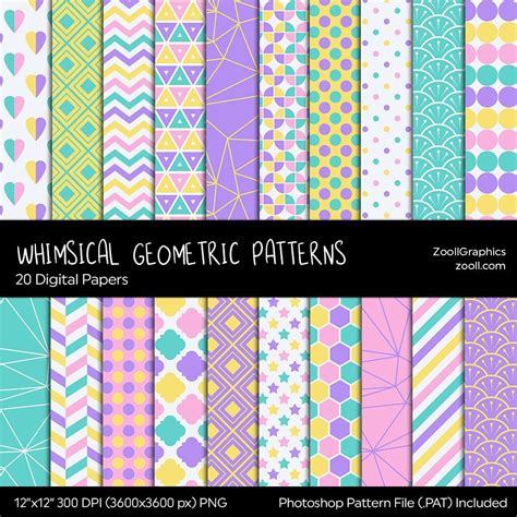 Whimsical Geometric Patterns 20 Digital Papers 12x12 Etsy In 2021