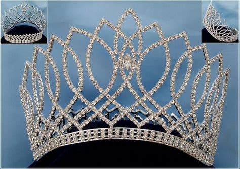 Beauty Pageant Silver Contoured Rhinestone Crown Tiara Crown