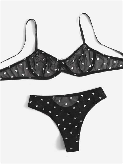 Is That The New Heart Print Mesh Lingerie Set Romwe Usa
