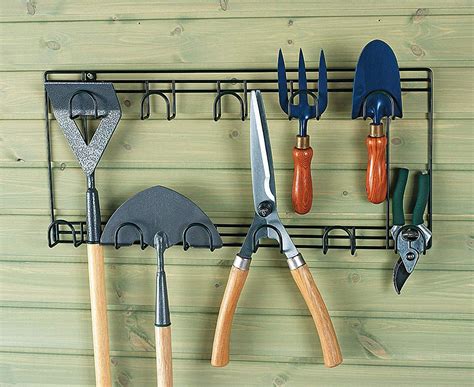 Garden Tool Double Rack Wall Garage Organiser Holder Diy Storage 2 Rows