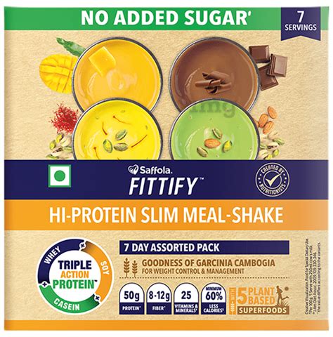 saffola fittify hi protein slim meal shake sachet 35gm each assorted no added sugar buy box