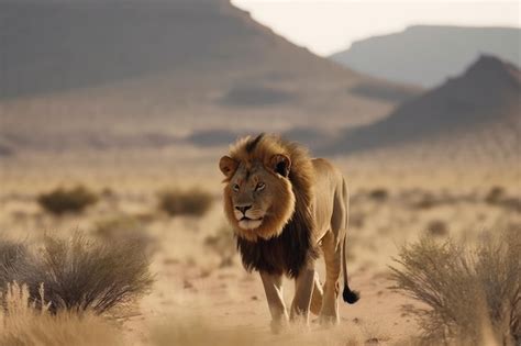Premium Ai Image Majestic Lion Stalking Its Prey In The Desert