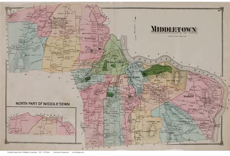 Middletown Connecticut 1874 Old Town Map Reprint Middlesex Co Old