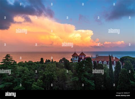 Landscape With A Beautiful Sunset Sky And Black Sea Crimea Stock Photo